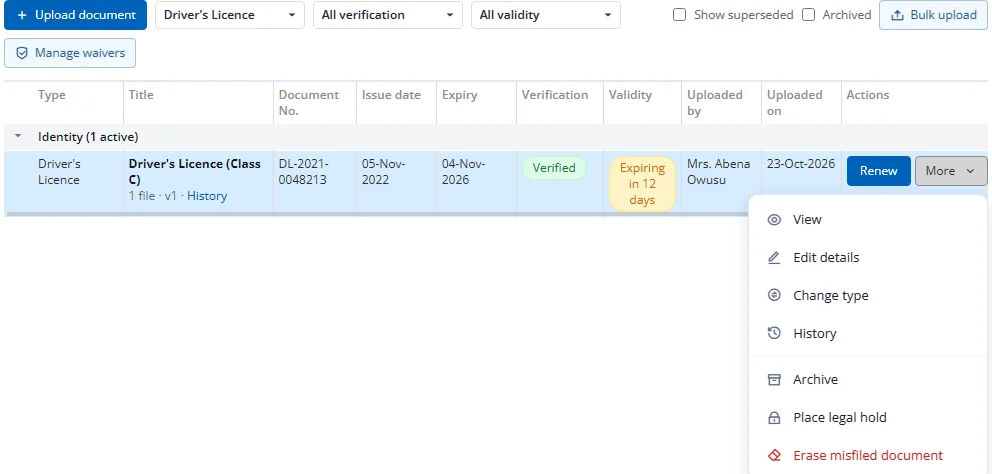 The More menu of a document row