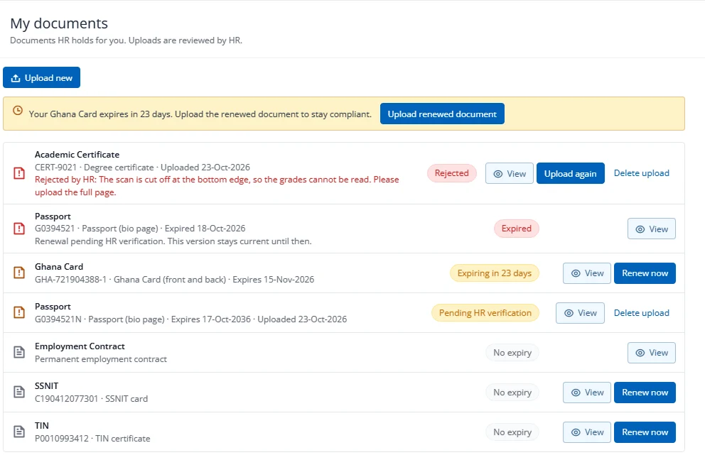The My documents page