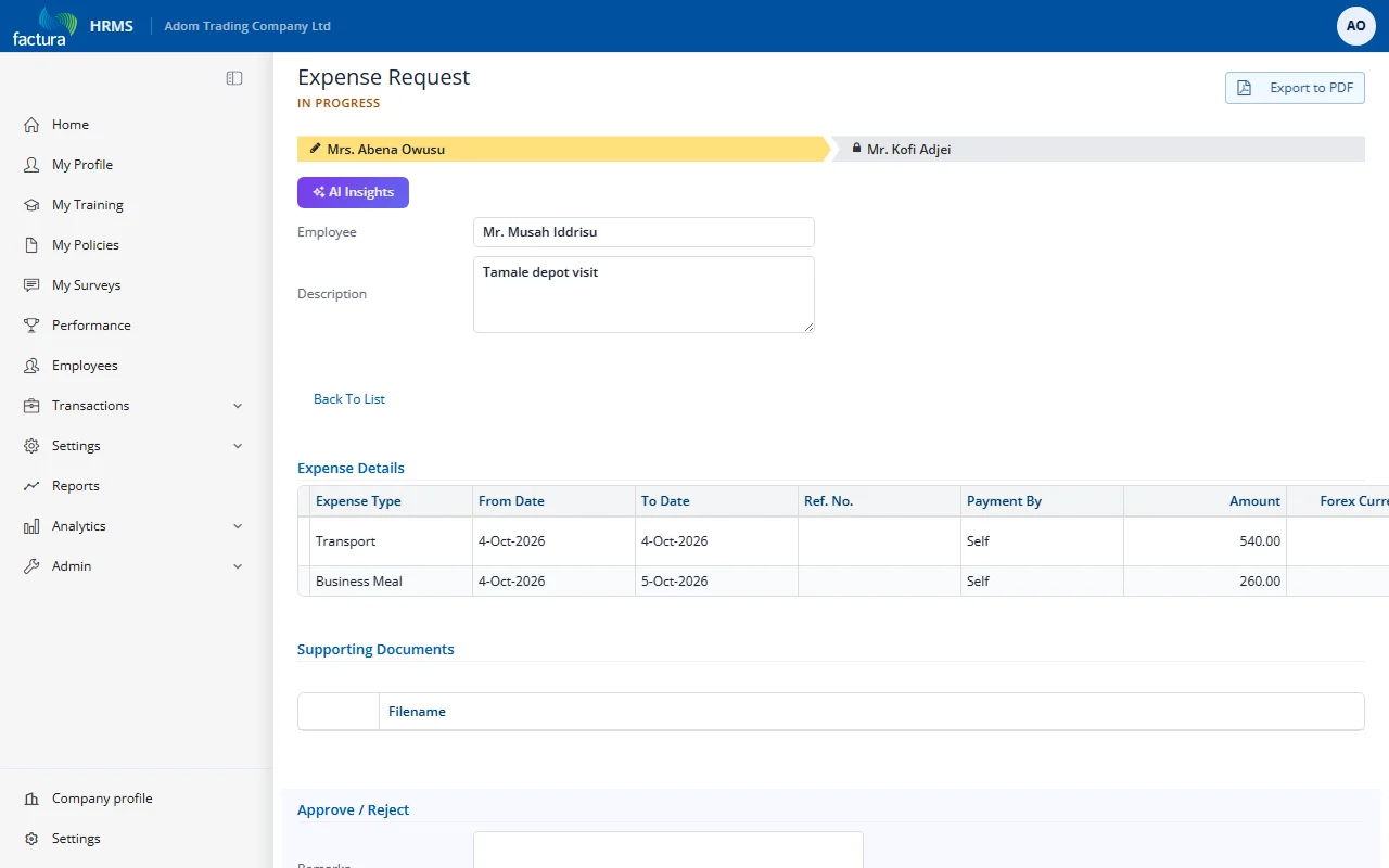 Expense In Progress View