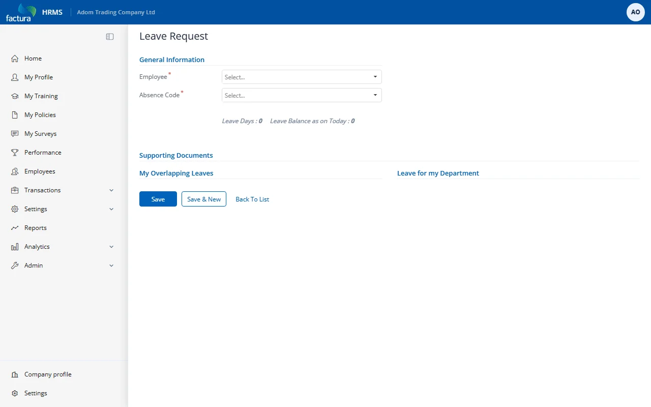 Add Leave Form - Initial