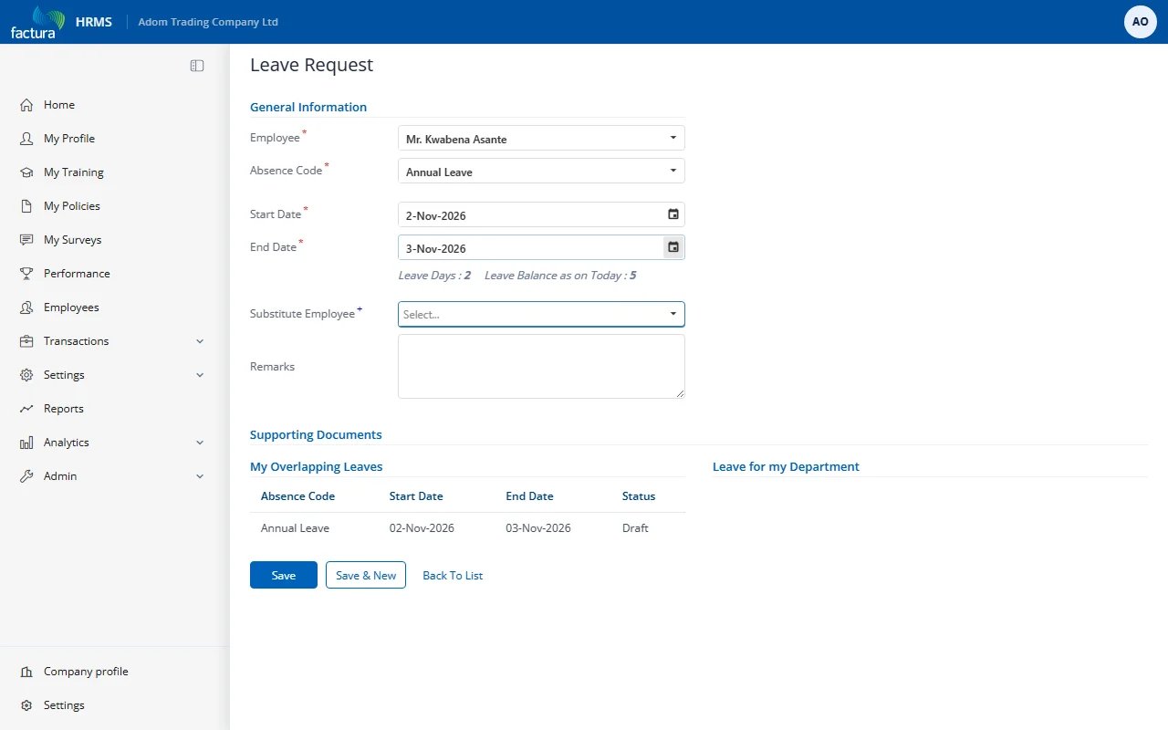 Full Leave Form