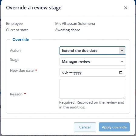 Override dialog