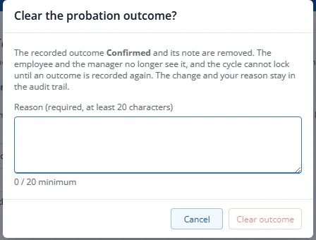 Clear the probation outcome