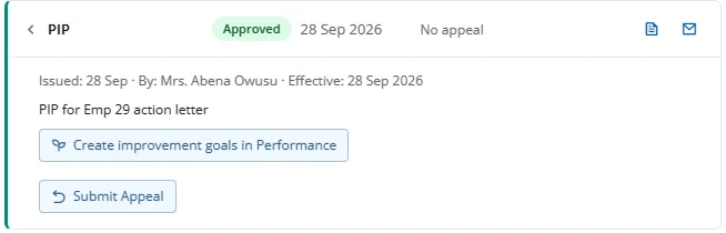 PIP action in Disciplinary