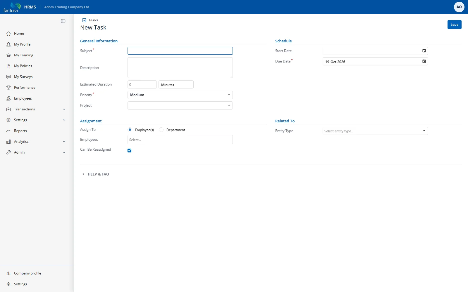 New task form