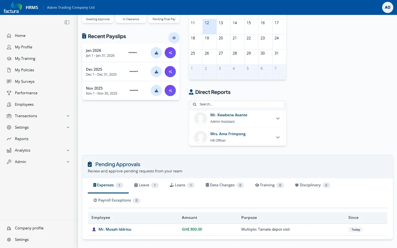 Dashboard Pending Approvals