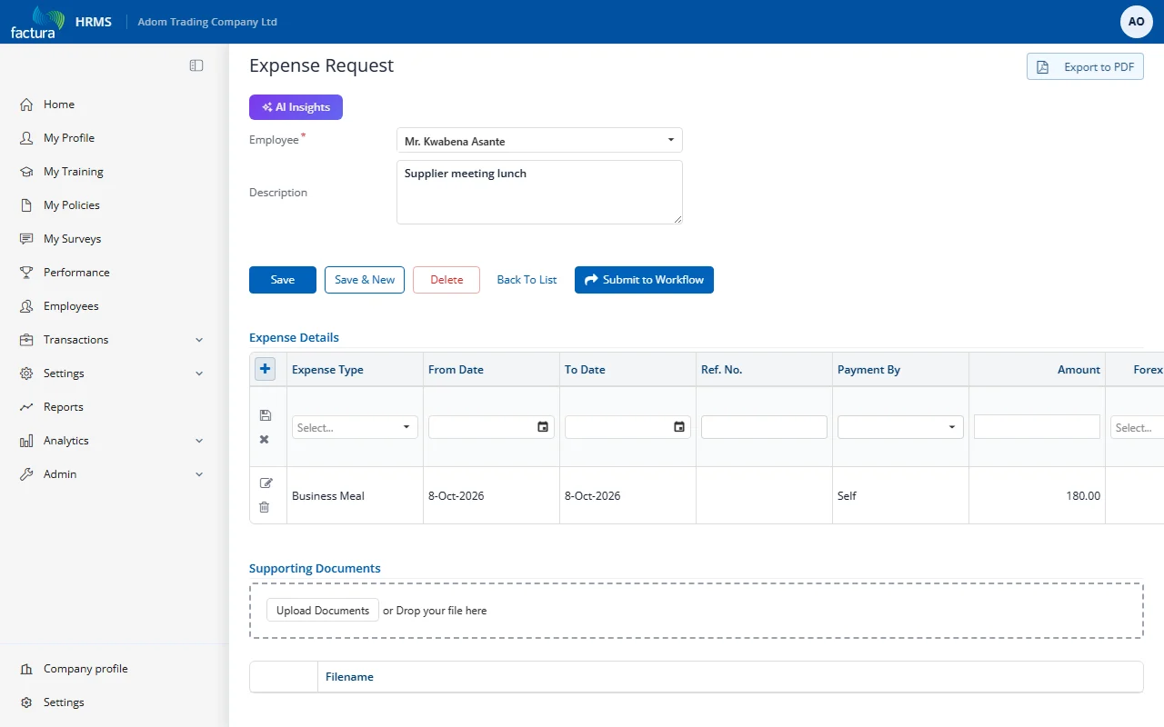 Expense Line Item Form
