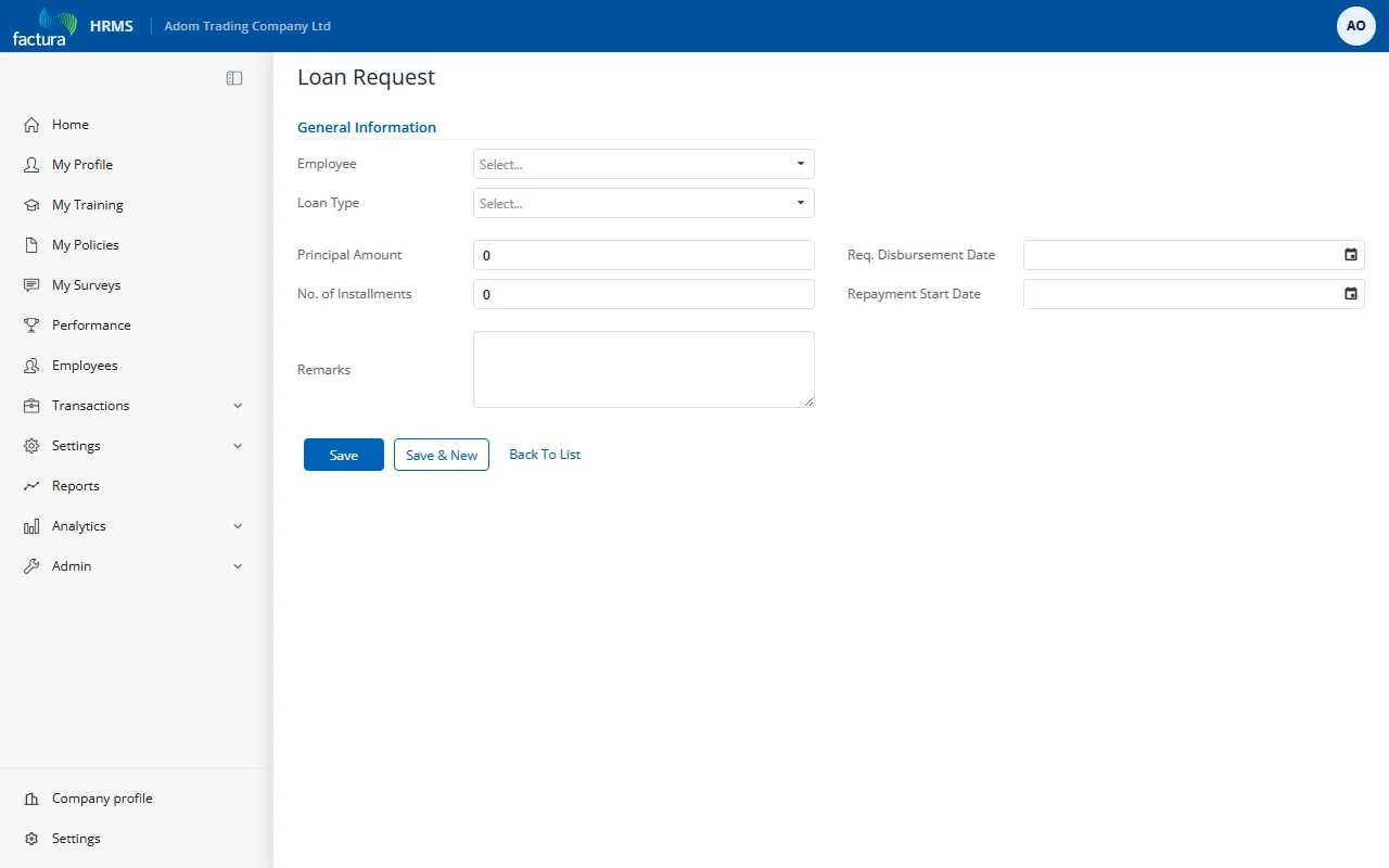 Add Loan Form