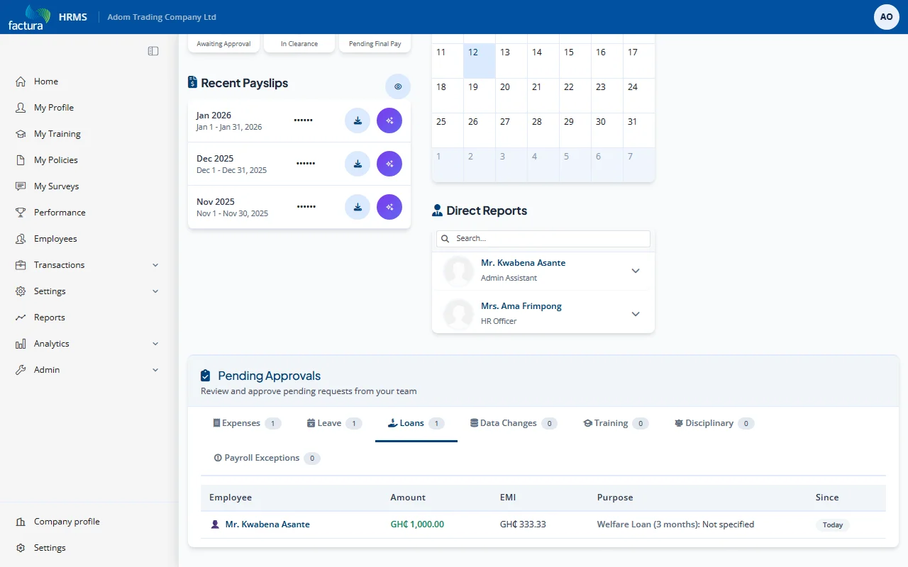 Dashboard Pending Loans