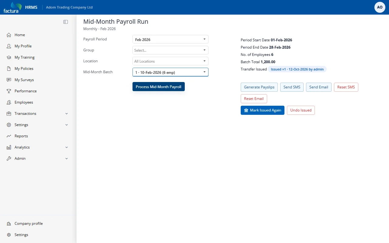 A batch marked Transfer Issued