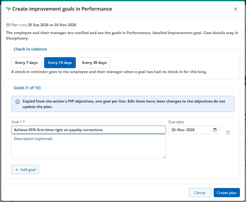 Create improvement goals