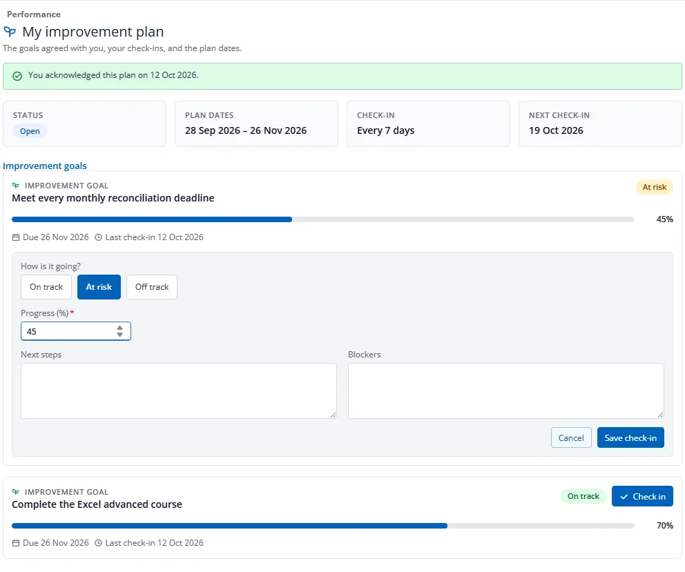 Checking in on an improvement goal