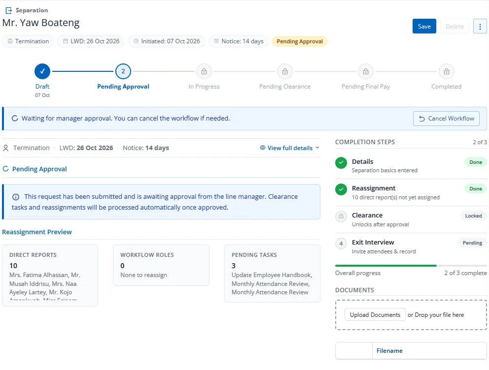 Pending Approval with Cancel Workflow button