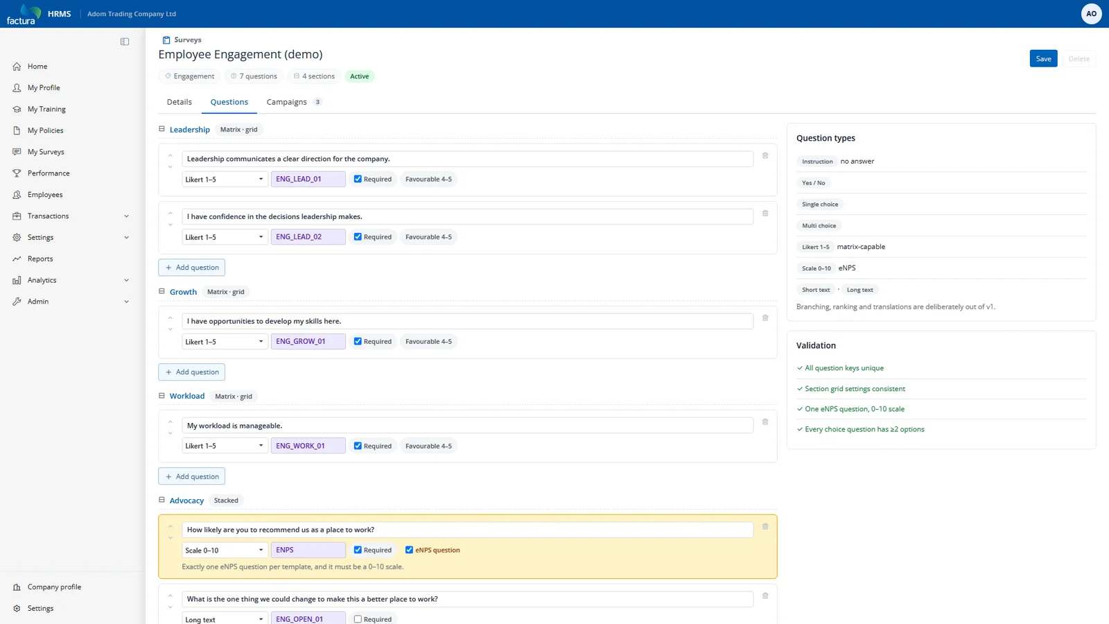Questions editor