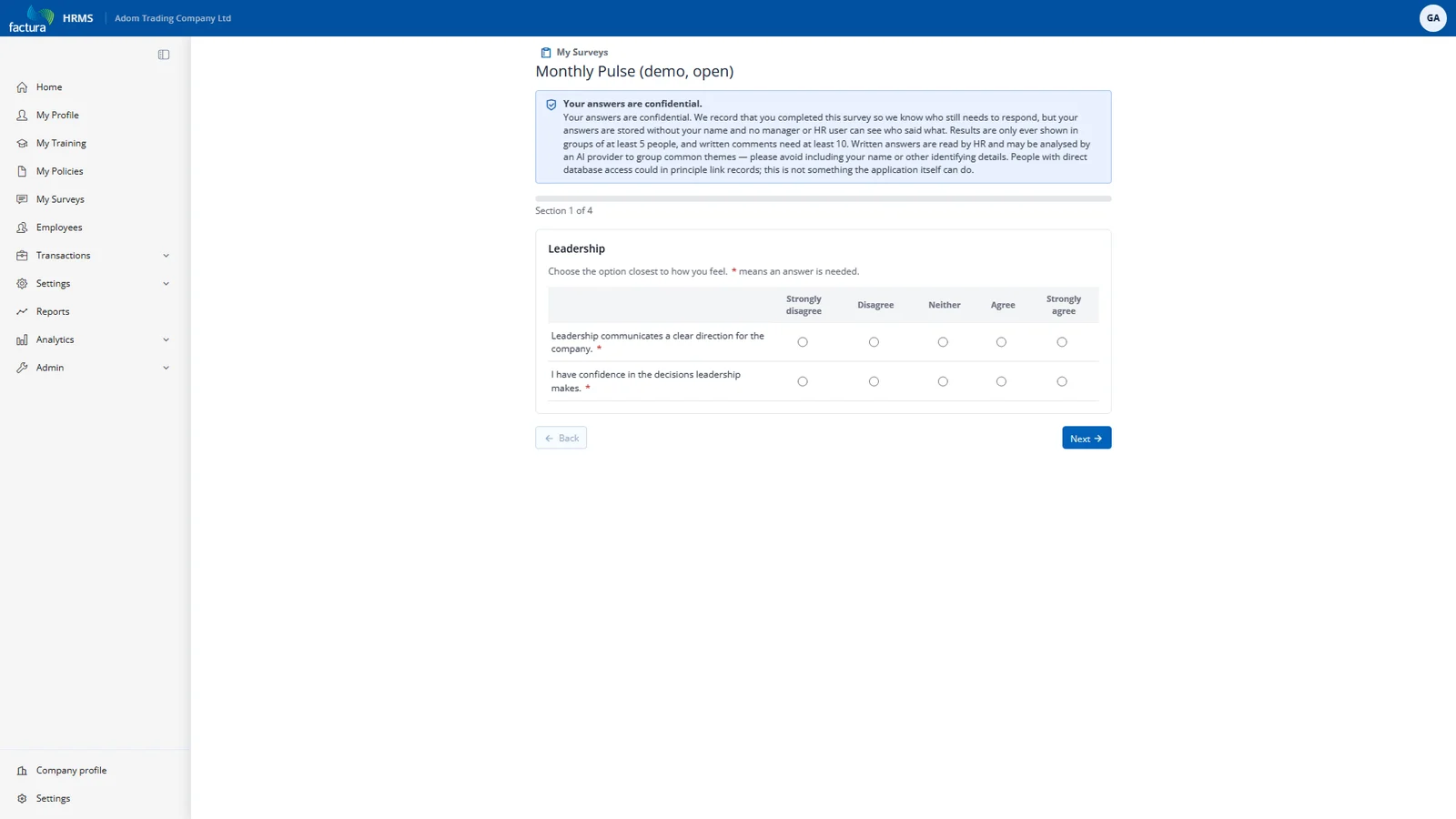 The survey form