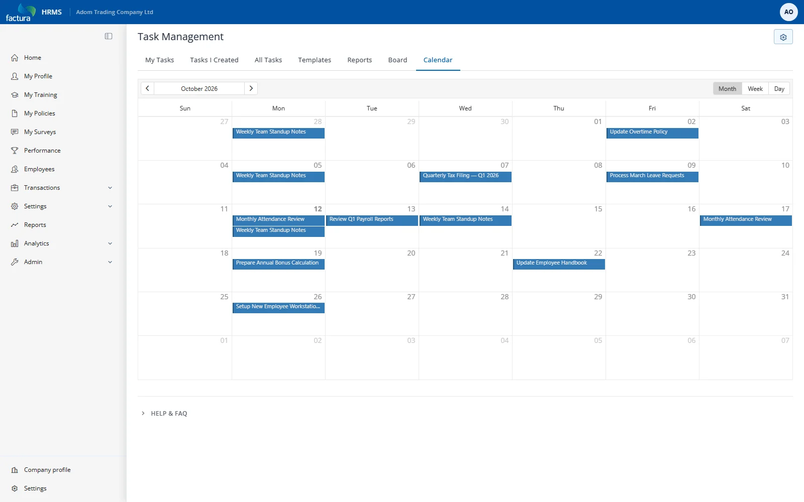 Calendar view
