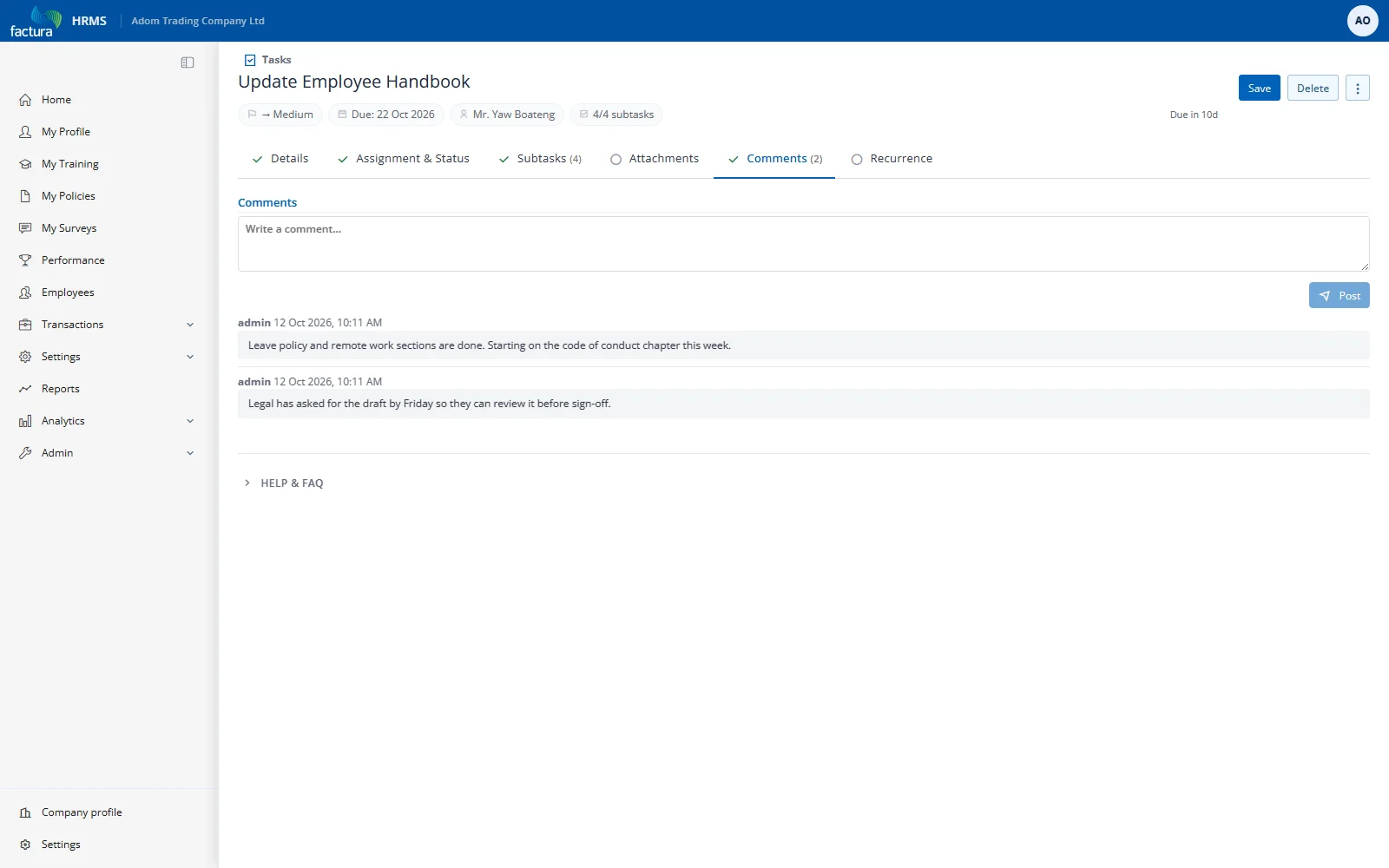 Comments tab