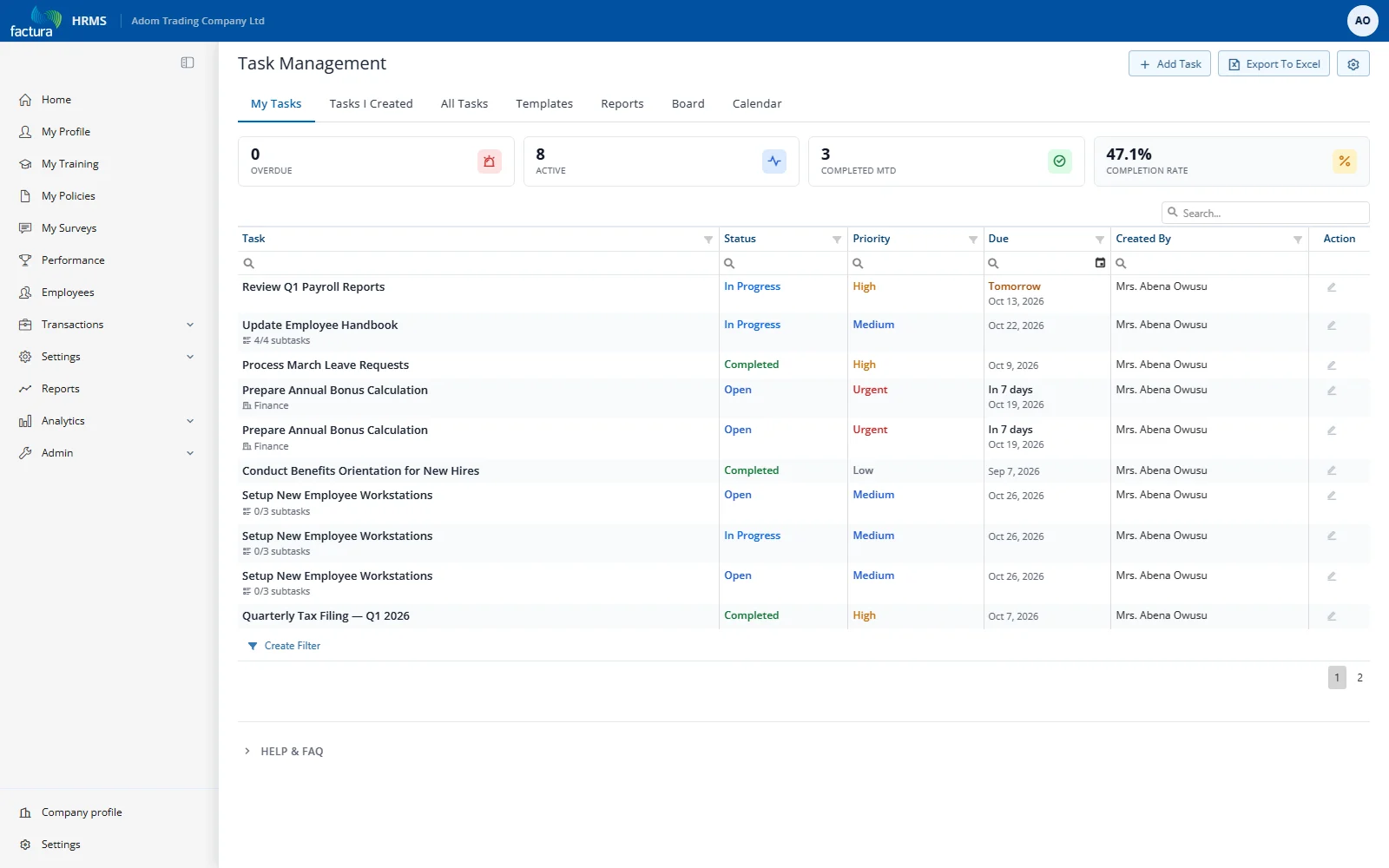 Task List — My Tasks tab
