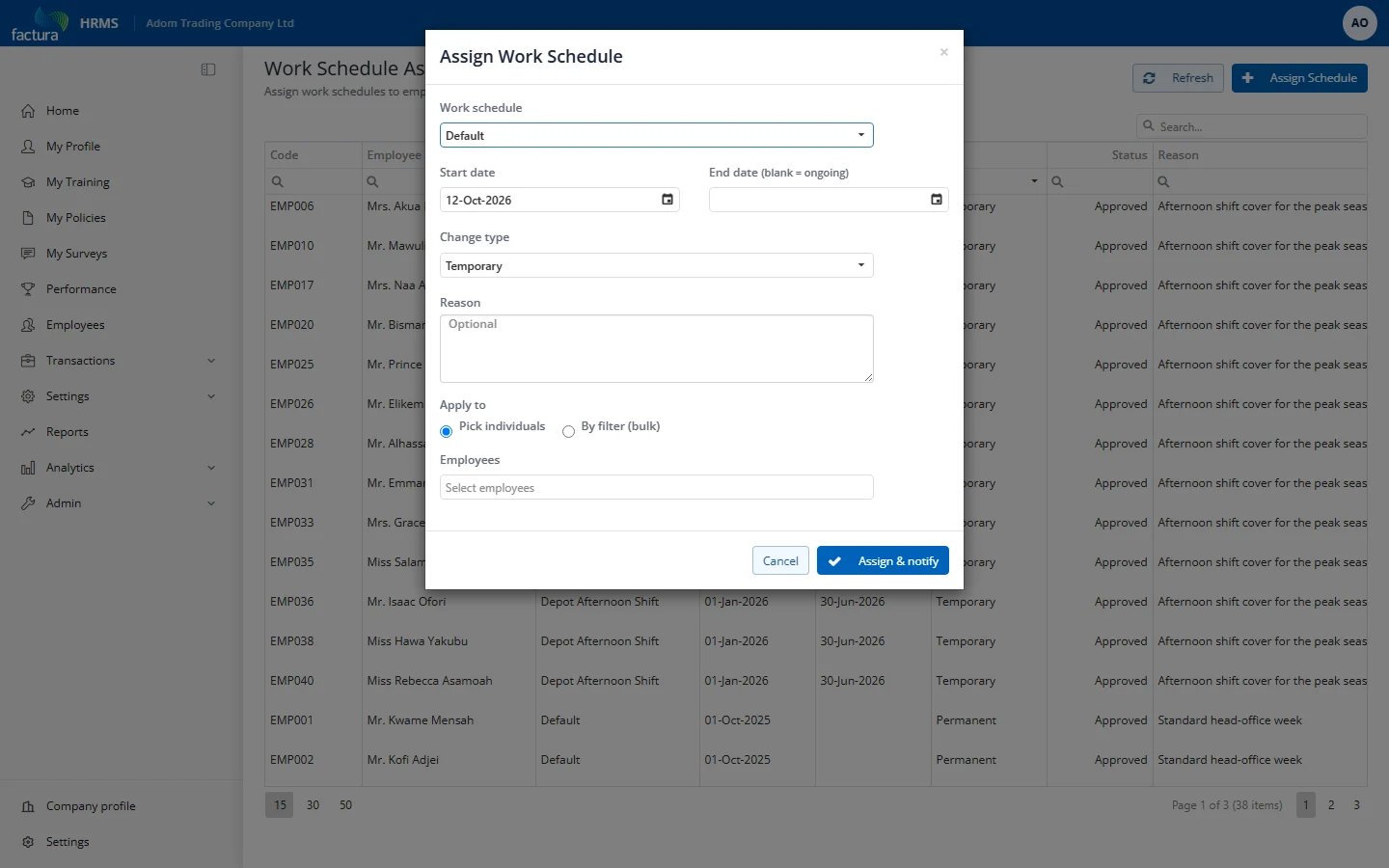 Assign modal