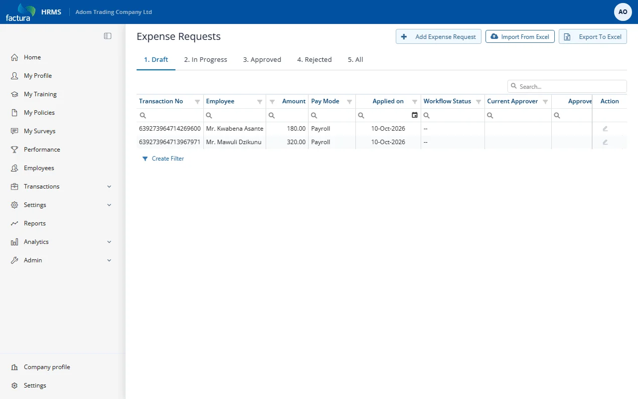 Expense Request List