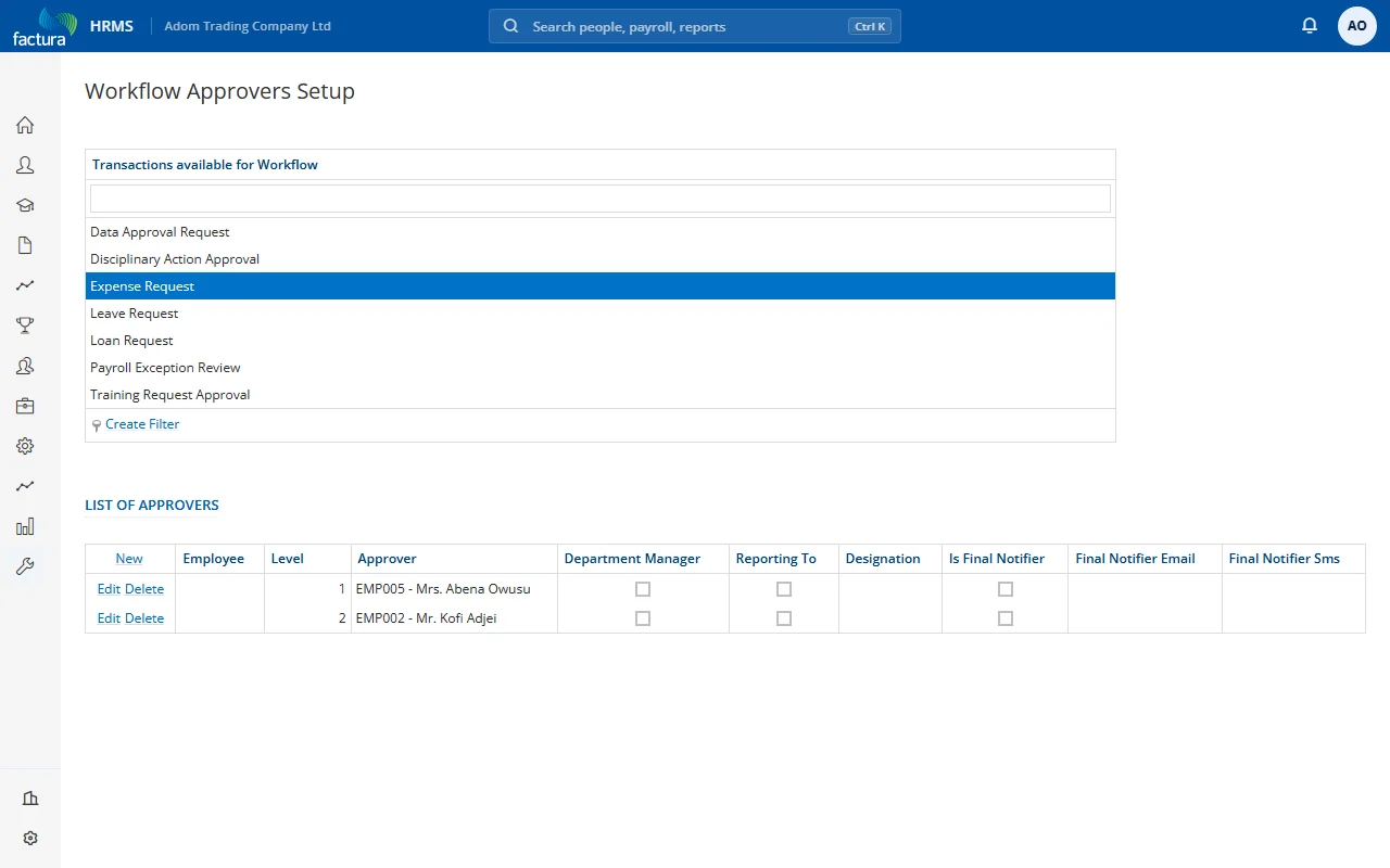 Workflow Approvers Setup